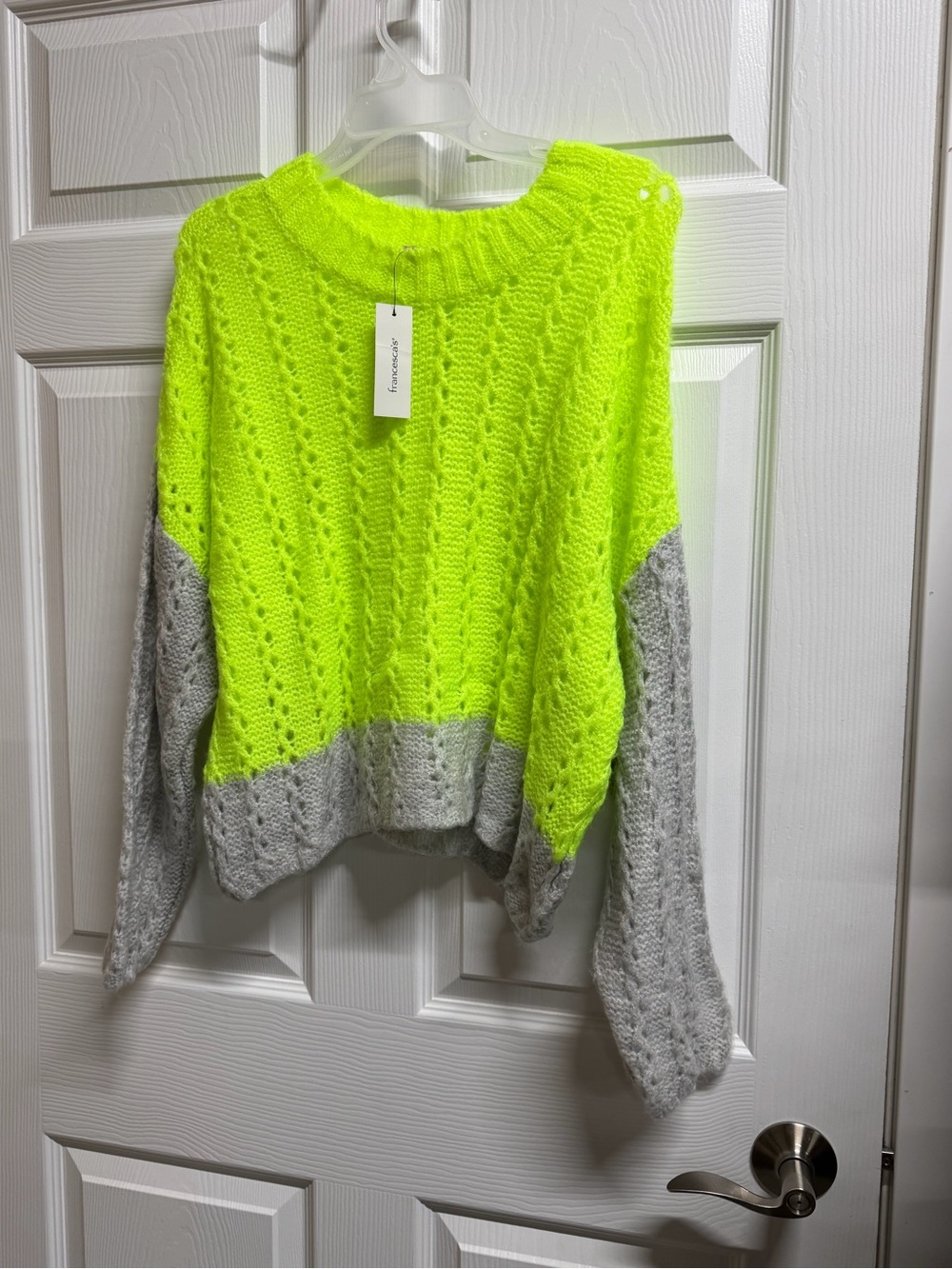 miami Neon Yellow & Gray Colorblock Open-Knit Crew Sweater